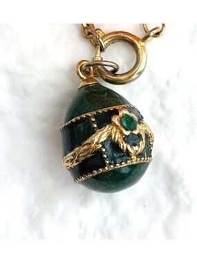 Joan Rivers Green Enameled Green Rhinestoned Gold Toned Vintage Pendant | Charm